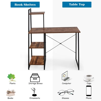 Costway Computer Desk With Shelves Study Writing Desk Workstation With Bookshelf NaturalBrown 7 Costway Computer Desk With Shelves Study Writing Desk Workstation With Bookshelf NaturalBrown - Image 5