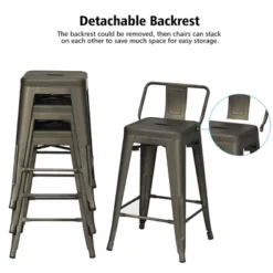 Costway Set Of 4 Low Back Metal Counter Stool 24'' Seat Height Industrial Bar Stools GunBlack -Costway GUEST f5064a6c 29ad 4d9d af66 63822a2b8ff5
