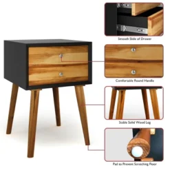 Costway 2PCS Wooden Nightstand Mid-Century End Side Table W/2 Storage Drawers 21 Costway 2PCS Wooden Nightstand Mid-Century End Side Table W/2 Storage Drawers -Costway GUEST f51846a2 6804 4694 919d 966b82e98c88