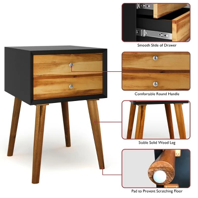 Costway 2PCS Wooden Nightstand Mid-Century End Side Table W/2 Storage Drawers 9 Costway 2PCS Wooden Nightstand Mid-Century End Side Table W/2 Storage Drawers - Image 7
