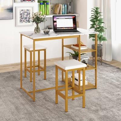 Costway 3PCS Bar Table Set Kitchen Counter Height Table 2 Stools Space Saving With Storage 6 Costway 3PCS Bar Table Set Kitchen Counter Height Table 2 Stools Space Saving With Storage - Image 4