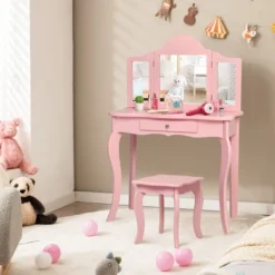 Costway Kids Vanity Table & Stool Princess Dressing Make Up Play Set For Girls Pink 17 Costway Kids Vanity Table & Stool Princess Dressing Make Up Play Set For Girls Pink -Costway GUEST f5484c8d 042b 40a9 b280 33260c1fa979