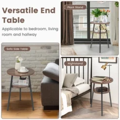 Costway 2PCS 2-Tier Bedside End Table Round Nightstand For Bedroom Living Room Brown/Walnut -Costway GUEST f557b82a 1ccf 47b9 98a2 b95ccfaa8155