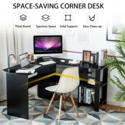 Costway Modern L-Shaped Computer Desk Writing Study Office Corner Desk W/Shelves -Costway GUEST f574665b 0f04 4157 b1e3 b08b0d612b36
