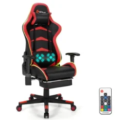 Costway Massage LED Gaming Chair Reclining Racing Chair W/Lumbar Support&Footrest RedBlue -Costway GUEST f5a42b95 ddbb 4efd b64c d31cba9ef25f