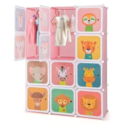 Costway 12-Cube Kids Wardrobe Baby Dresser Bedroom Armoire Clothes Hanging Closet With Door Blue/Pink 23 Costway 12-Cube Kids Wardrobe Baby Dresser Bedroom Armoire Clothes Hanging Closet With Door Blue/Pink -Costway GUEST f63dac2b c94a 4229 a358 c11774285f08