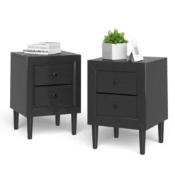 Costway 2 PCS Nightstand End Bedside Coffee Table Wooden Leg Drawers BlackGreyWhite -Costway GUEST f644a57d 504a 43ce 88b9 5233f234f55f