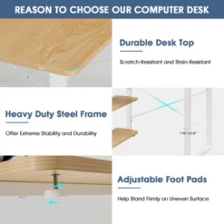 Costway Reversible Computer Desk Study Table Home Office W/Adjustable Bookshelf Natural -Costway GUEST f685dc00 2da6 44a6 960f aa914483fa27