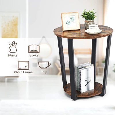 Costway Industrial End Table Metal Frame W/ Storage Shelf 6 Costway Industrial End Table Metal Frame W/ Storage Shelf - Image 4