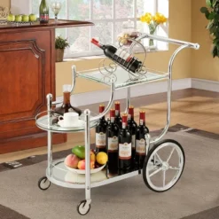 Costway Kitchen Cart Tea Cart Glass Shelves & Metal Frame With Wheels -Costway GUEST f6c9fbe5 dc11 4d92 b4a8 0a434171f630