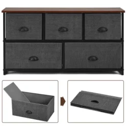 Costway 5 Drawers Dresser Storage Unit Side Table Display Organizer Dorm Room Wood Black -Costway GUEST f7016069 6616 4984 be09 d531b25076a2