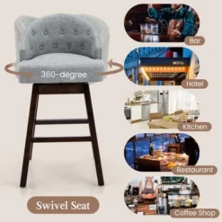 Costway Set Of 2 Swivel Bar Stools Tufted Bar Height Pub Chairs With Rubber Wood Legs Grey/Beige -Costway GUEST f71c9788 566b 4ce5 8c5a 3a9d27adf6cf