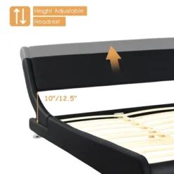 Costway Full Faux Leather Upholstered Platform Bed Adjustable Headboard Black -Costway GUEST f7496263 6f8f 42d1 a957 cf0608f3b4b9