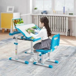Costway Height Adjustable Kids Study Table And Chair Set W/Bookstand & Light Pink/Light Blue -Costway GUEST f74f0988 49cc 4ed5 a956 160fecf08e2b