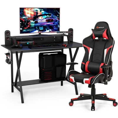 Costway Gaming Computer Desk&Massage Gaming Chair Set W/Monitor Shelf Power Strip 14 Costway Gaming Computer Desk&Massage Gaming Chair Set W/Monitor Shelf Power Strip - Image 12
