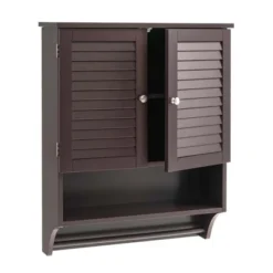 Costway Bathroom Wall Mounted Medicine Cabinet With Louvered Doors & Towel Bar Espresso/Grey/White -Costway GUEST f76d58ec b7e4 46e7 9a86 b3040e725461