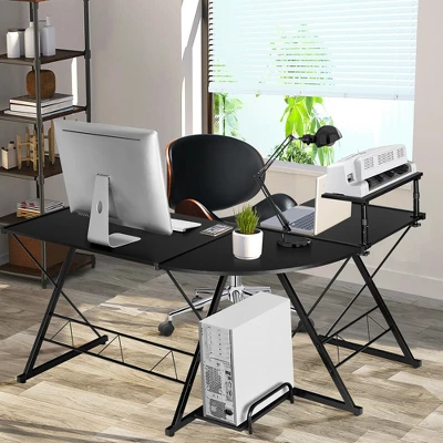 Costway 58'' X 44'' L-Shaped Computer Gaming Desk W/ Monitor Stand & Host Tray Home Office 4 Costway 58'' X 44'' L-Shaped Computer Gaming Desk W/ Monitor Stand & Host Tray Home Office - Image 2