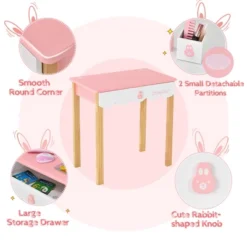 Costway Kids Vanity Set Rabbit Makeup Dressing Table Chair Set W/ Mirror Drawer WhitePink -Costway GUEST f807f96c 608b 4a83 91b4 dfccdaab1a22