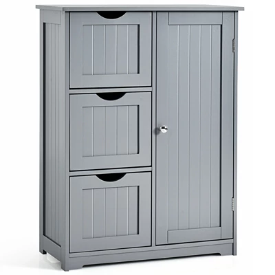 Costway Bathroom Floor Cabinet Side Storage Cabinet With 3 Drawers And 1 Cupboard Grey Black 11 Costway Bathroom Floor Cabinet Side Storage Cabinet With 3 Drawers And 1 Cupboard Grey Black - Image 9