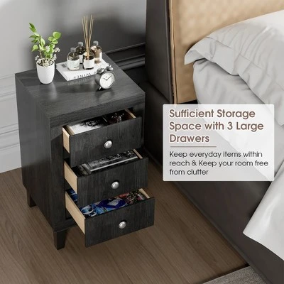 Costway Nightstand Sofa Side Coffee Table With 3 Drawer For Bedroom Living Room Black/Grey/White 9 Costway Nightstand Sofa Side Coffee Table With 3 Drawer For Bedroom Living Room Black/Grey/White - Image 7