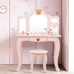 Costway Kids Makeup Dressing Table Chair Set Princess Vanity & Tri-folding Mirror 15 Costway Kids Makeup Dressing Table Chair Set Princess Vanity & Tri-folding Mirror -Costway GUEST f8895ce8 bca3 40fc 9ff5 3989b4a9ec9a