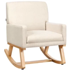 Costway Mid Century Rocking Chair Upholstered Armchair W/ Lumbar Support BeigeGray -Costway GUEST f890e496 ba61 4da8 a2c0 68695fc1523a