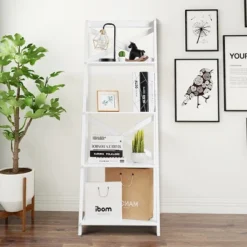 Costway 4-Tier Ladder Shelf Bookshelf Bookcase Storage Display Plant Leaning Shelf White -Costway GUEST f89fb4c9 ab2c 4a69 83f9 d3d35bd9b2e9