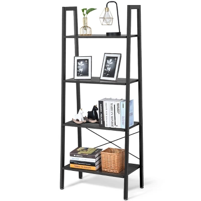 Costway 4-Tier Wood Ladder Shelf Ladder Bookcase Bookshelf Display Rack 13 Costway 4-Tier Wood Ladder Shelf Ladder Bookcase Bookshelf Display Rack - Image 11
