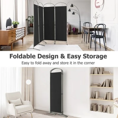 Costway 4 Panels Folding Room Divider 6 Ft Tall Fabric Privacy Screen Black/Brown/Grey/White 6 Costway 4 Panels Folding Room Divider 6 Ft Tall Fabric Privacy Screen Black/Brown/Grey/White - Image 4