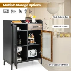 Costway Kitchen Sideboard Buffet Bar Cabinet Accent Cupboard With Metal Glass Door & Drawer -Costway GUEST f8de8f30 990e 4956 b08a e5127e575be2