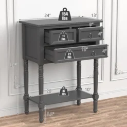 Costway Console Entryway Table W/ 3 Drawers Open Shelf For Hallway Living Room Dark Grey