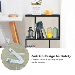 Costway 2-tier S-Shaped Bookcase Free Standing Storage Rack Wooden Display Decor Black -Costway GUEST f8edc505 5a41 4ffa 9796 bc098608f03c