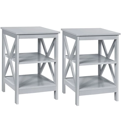 Costway 2 PCS 3-Tier Nightstand End Table X Design Storage Display Shelf Living Room 13 Costway 2 PCS 3-Tier Nightstand End Table X Design Storage Display Shelf Living Room - Image 11