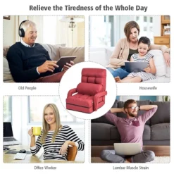 Costway Folding Floor Armchair W/6-position Adjustable Back & Lumbar Pillow Red -Costway GUEST f93beaa9 70e0 498b bfad c0a6c75b3430
