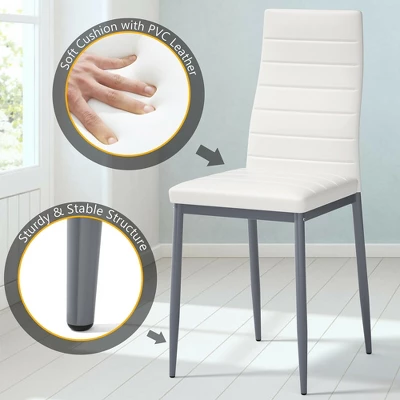 Costway 5 Piece Dining Set Table 29.6'' And 4 Chairs Glass Metal Kitchen Breakfast Furniture White 8 Costway 5 Piece Dining Set Table 29.6'' And 4 Chairs Glass Metal Kitchen Breakfast Furniture White - Image 6