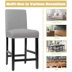 Costway Set Of 2 25'' Kitchen Breakfast Chairs Nailhead Bar Stools BeigeGray -Costway GUEST f9d79c3e a4e5 42a6 9438 61acb9155196