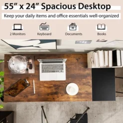 Costway 55'' Computer Desk Writing Workstation Study Table Home Office With Bookshelf Black/Rustic -Costway GUEST fa242aec 0e3f 4e7c abf0 2d20993a92b7