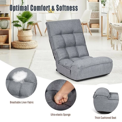 Costway 4-Position Floor Chair Folding Lazy Sofa W/Adjustable Backrest& Headrest Gray 10 Costway 4-Position Floor Chair Folding Lazy Sofa W/Adjustable Backrest& Headrest Gray - Image 8