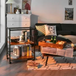 Costway 3-Tier Rolling Bar Cart Kitchen Serving Cart W/ Removable Tray & Handle -Costway GUEST fa3e70a6 4f2e 4093 8065 08878ff3e6d4