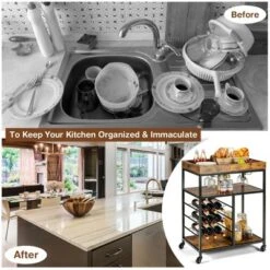 Costway 3-Tier Rolling Kitchen Cart Utility Trolley W/ Wine Bottle Rack -Costway GUEST faacce95 2d28 4558 ad23 606576f6654b