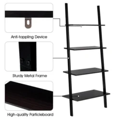 Costway Industrial Ladder Shelf 4-Tier Leaning Wall Bookcase Plant Stand Rustic Black/Brown -Costway GUEST facb158c 3c49 459d 8f7e b84215a63fb0