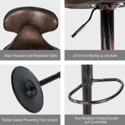 Costway Set Of 4 Adjustable Bar Stools Swivel Bar Chairs W/ Backrest Retro Brown Hot-Stamping Cloth -Costway GUEST fad78ee5 994a 4fa6 9645 5285a79482cf