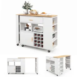 Costway Reversible Folding Kitchen Island Cart Utility Storage Trolley Wine Rack Shelves -Costway GUEST fae1278c 5463 4935 b511 ae5942485352