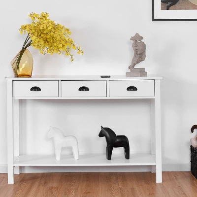 Costway 47" Console Table Hall Table Side Desk Accent Table Drawers Shelf Entryway White 3 Costway 47" Console Table Hall Table Side Desk Accent Table Drawers Shelf Entryway White