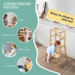 Costway Kids Kitchen Step Stool Kids Standing Tower With Safety Rails WhiteNature -Costway GUEST fb07958c 262c 4eaf 8a41 95206f92270f