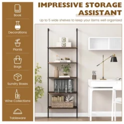 Costway 5 Tier Ladder Shelf 71'' Height Wall-Mounted Bookshelf Display Storage Organizer Brown/Natural/White -Costway GUEST fb3a86bc 81e3 4f9e b4e8 1eba438ef514
