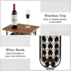 Costway 14 Bottles Wine Rack Console Table Freestanding Wine Storage With Woodtop & Wheels -Costway GUEST fb4d5122 26c8 4fd0 8ac1 5c4eee0bb158