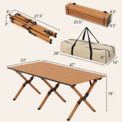 Costway Folding Aluminum Camping Table With Carry Bag Roll-Up Picnic Table With Wood Grain -Costway GUEST fb92db5e 8121 4804 b2d3 7dfc0b87c9fb