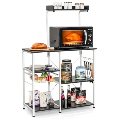 Costway 4-Tier Vintage Kitchen Baker's Rack Utility Microwave Stand W/ Basket & 5 Hooks 15 Costway 4-Tier Vintage Kitchen Baker's Rack Utility Microwave Stand W/ Basket & 5 Hooks - Image 13