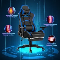 Costway Gaming Desk&Massage Gaming Chair Set W/ Footrest Monitor Shelf Power Strip Blue -Costway GUEST fbbc2098 ea84 494b 9832 184c5d90b5be